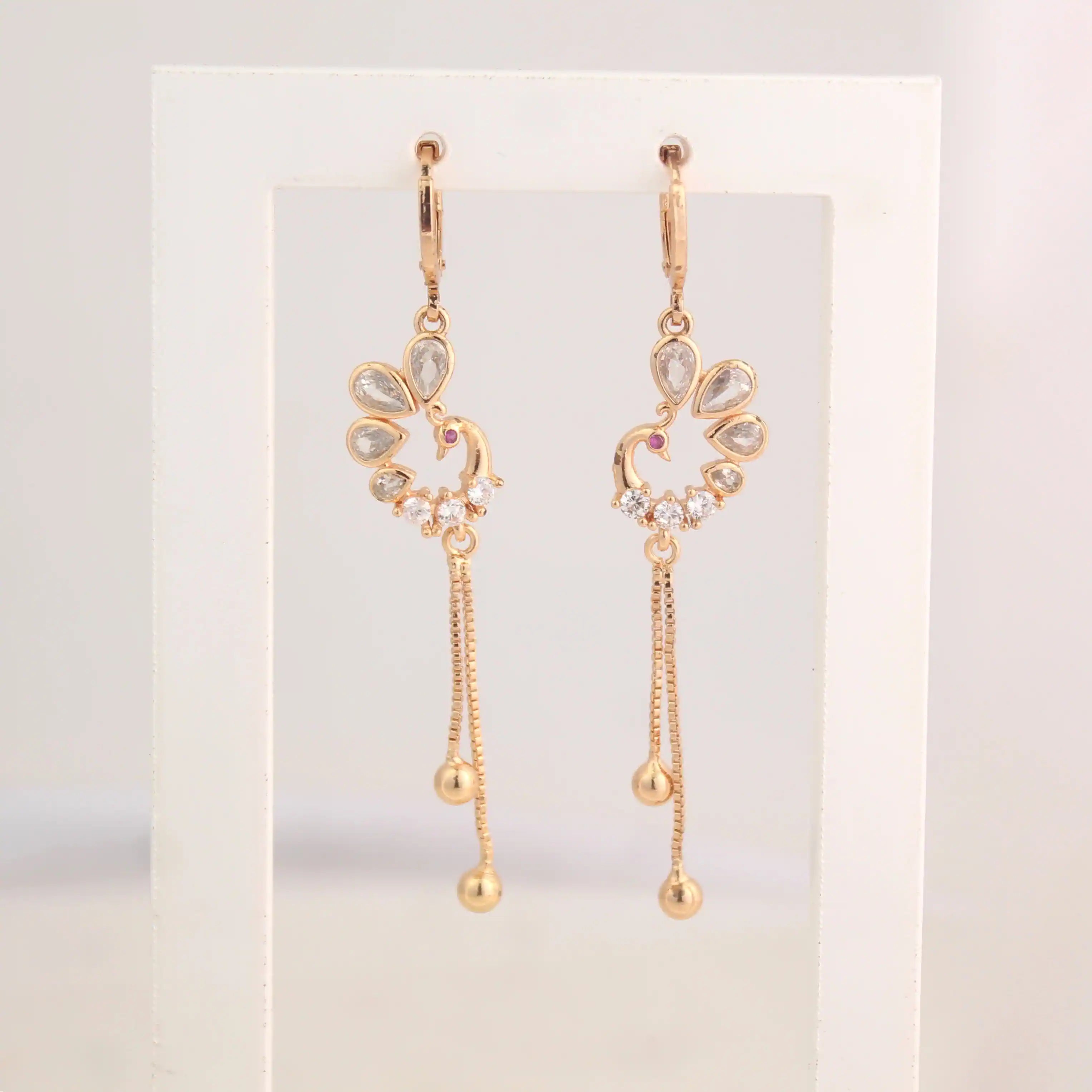 Peacock Grace Gold-Plated Dangler Earrings