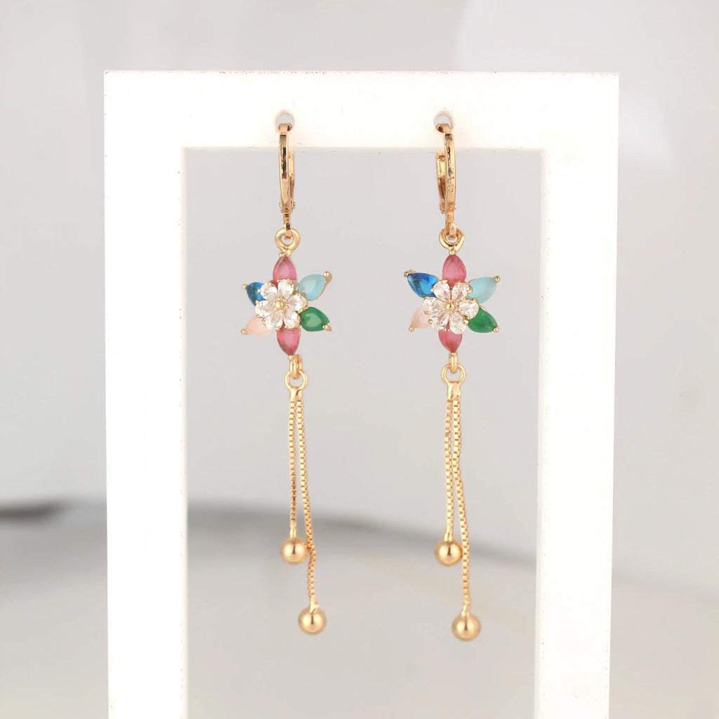 Rainbow Blossom Gold-Plated Dangler Earrings
