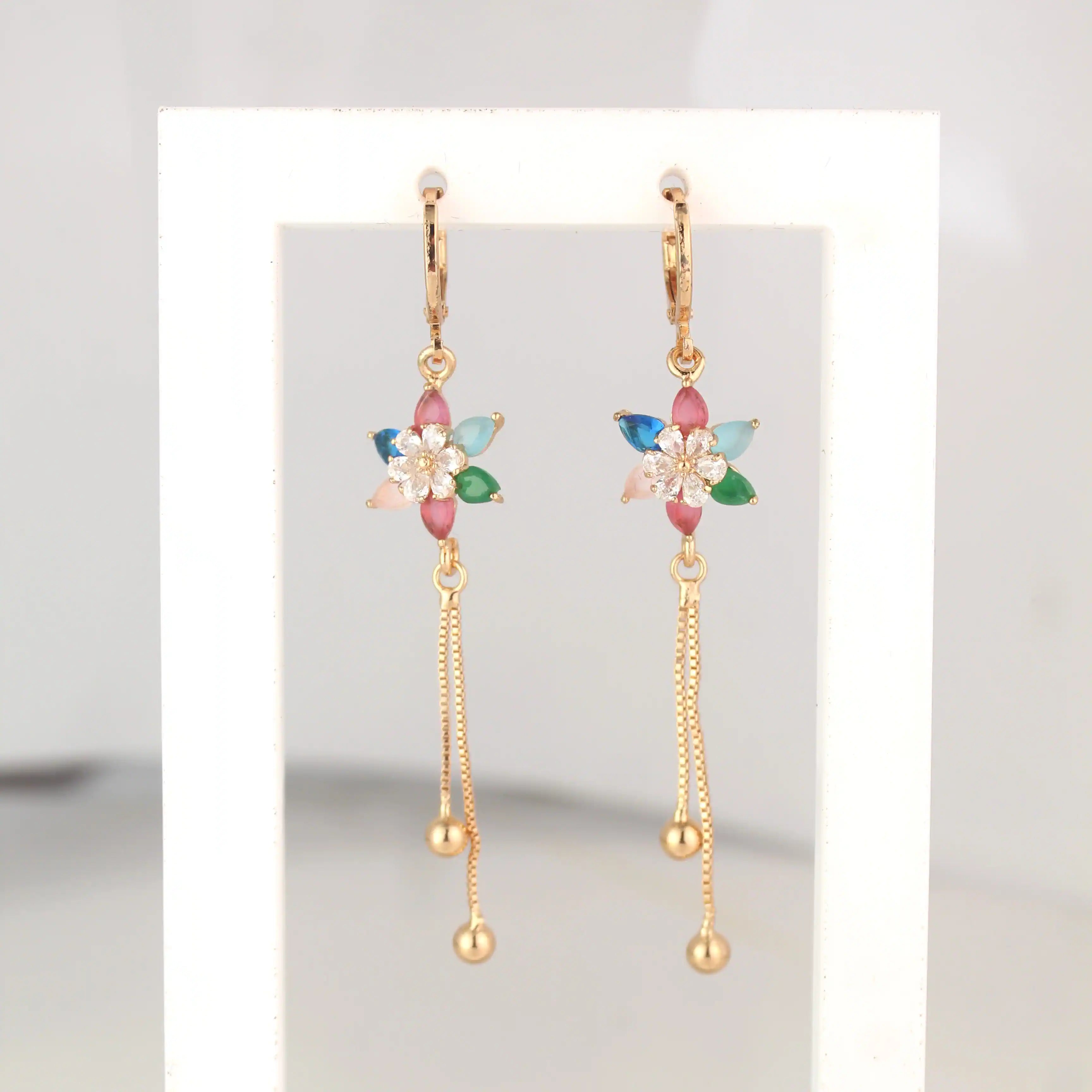 Rainbow Blossom Gold-Plated Dangler Earrings