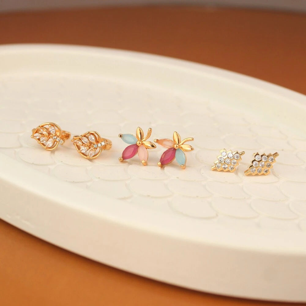 Rosé Radiance Trio  (1 Bali + 2 Tops | Rose Gold Finish | Floral & Stone Elegance)