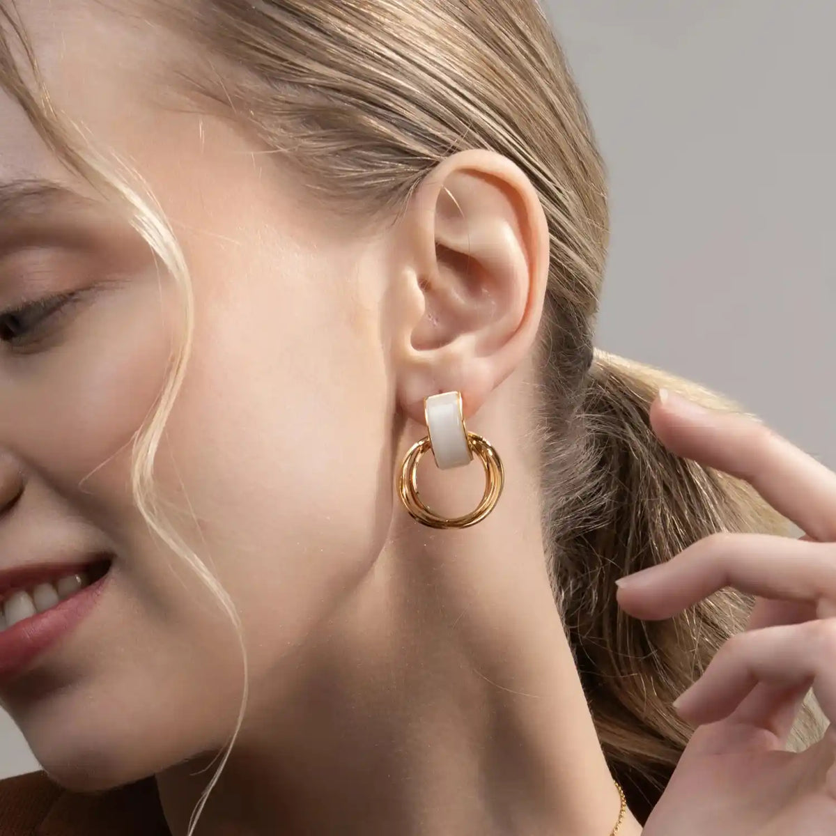 Ivory Halo Earrings | Layered Gold Halo Hoop Earrings