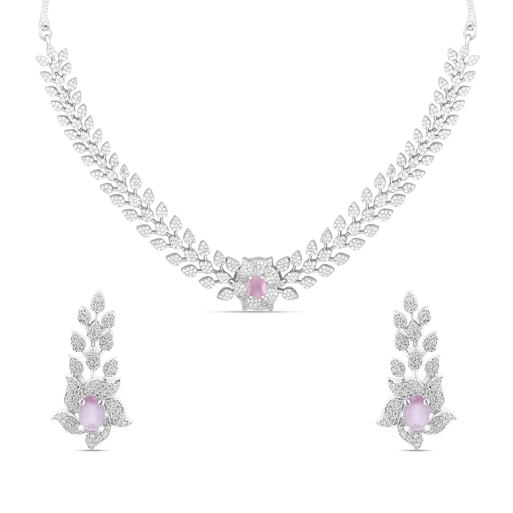 Liora Rosé Necklace – American Diamond Vine Necklace & Earring Set for Women