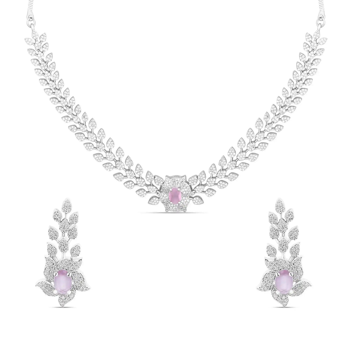 Liora Rosé Necklace – American Diamond Vine Necklace & Earring Set for Women