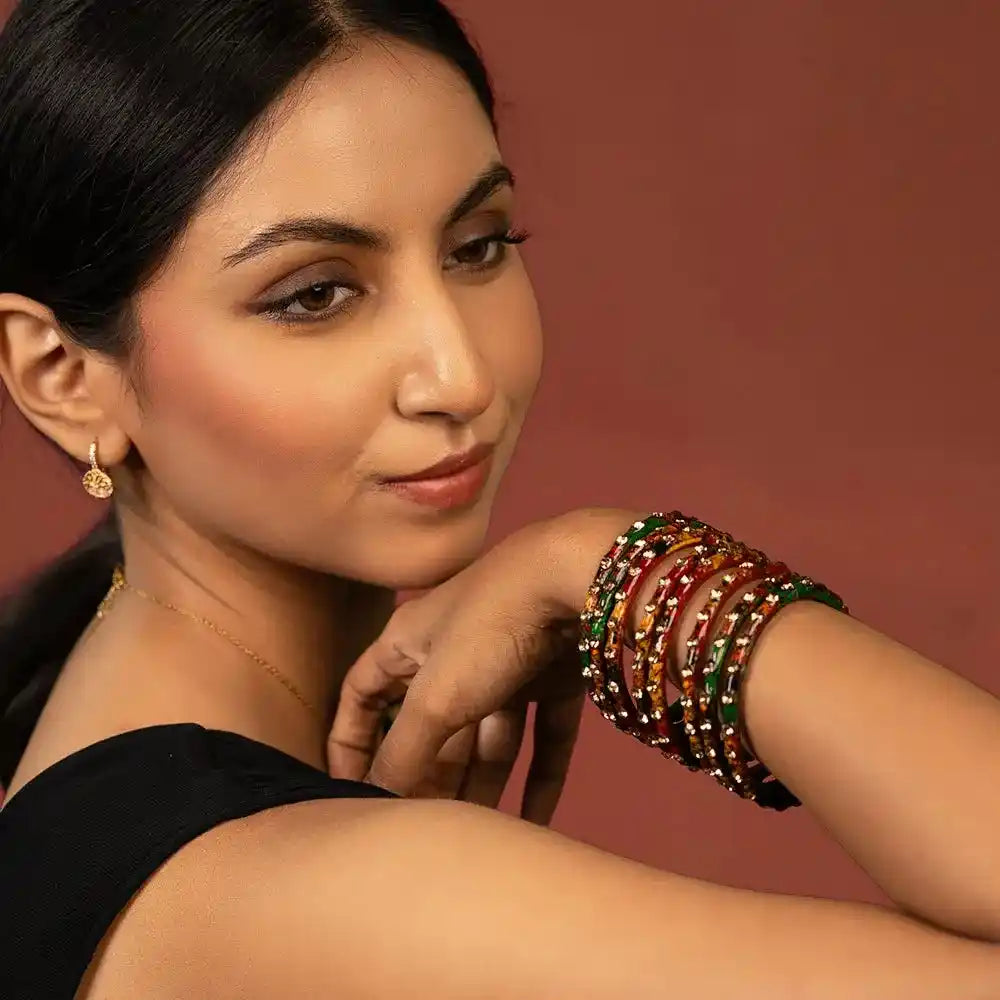 Multicolor Glass Bangle Set | Festive Glass Bangles for Women