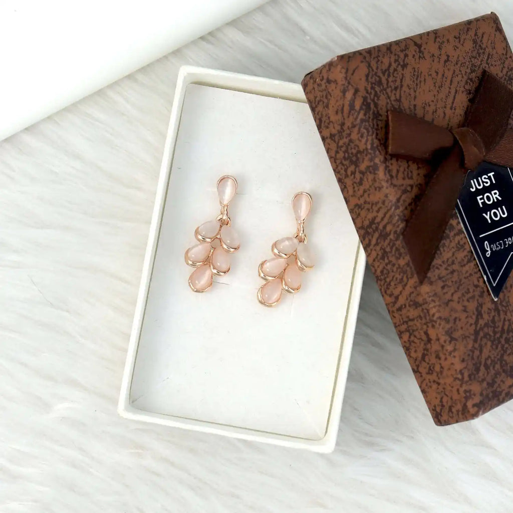 Petal Earrings | Pink Stone Floral Drop Earrings for Women