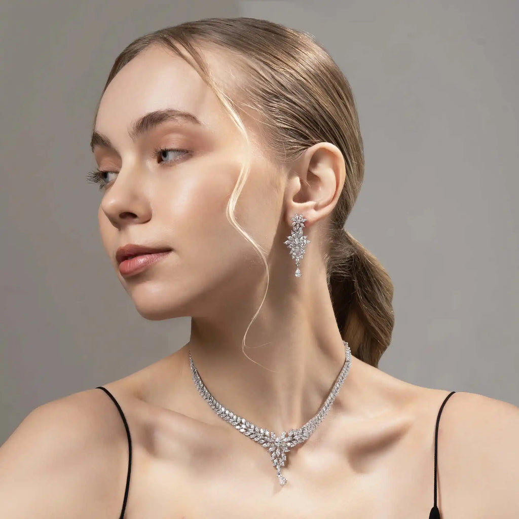 Sapphire Frost Set – American Diamond Necklace & Earring Set for Women