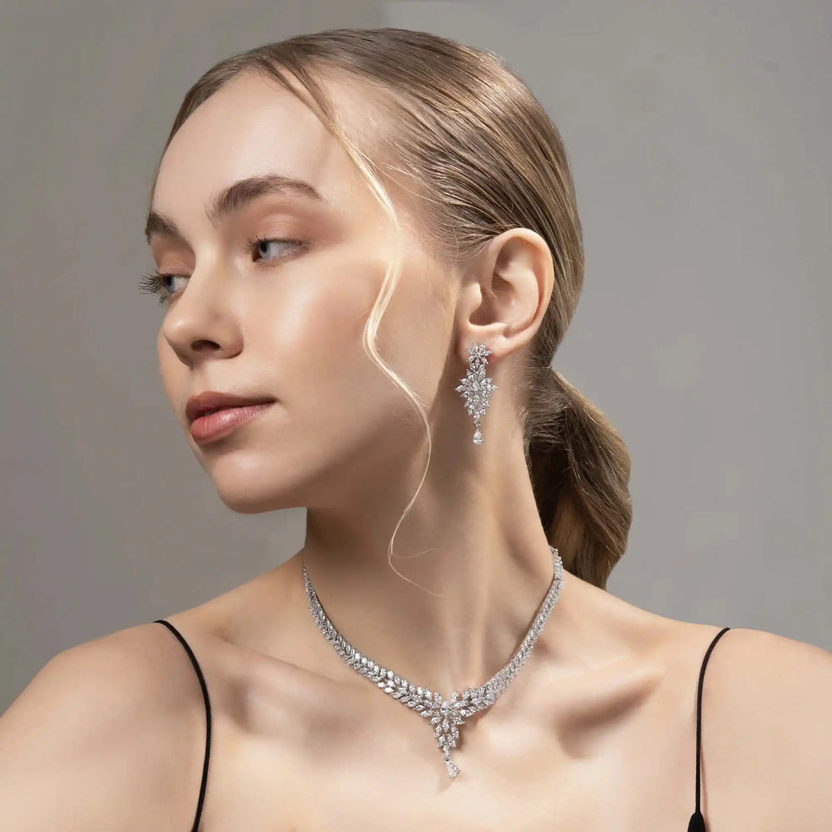 Sapphire Frost Set – American Diamond Necklace & Earring Set for Women