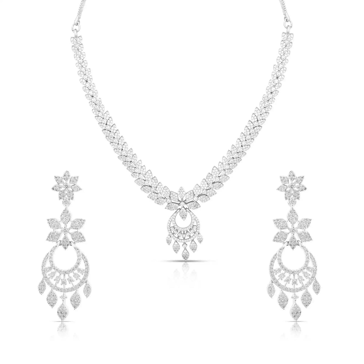 Starlume Chandelier Set – American Diamond Floral Necklace & Earring Set for Women