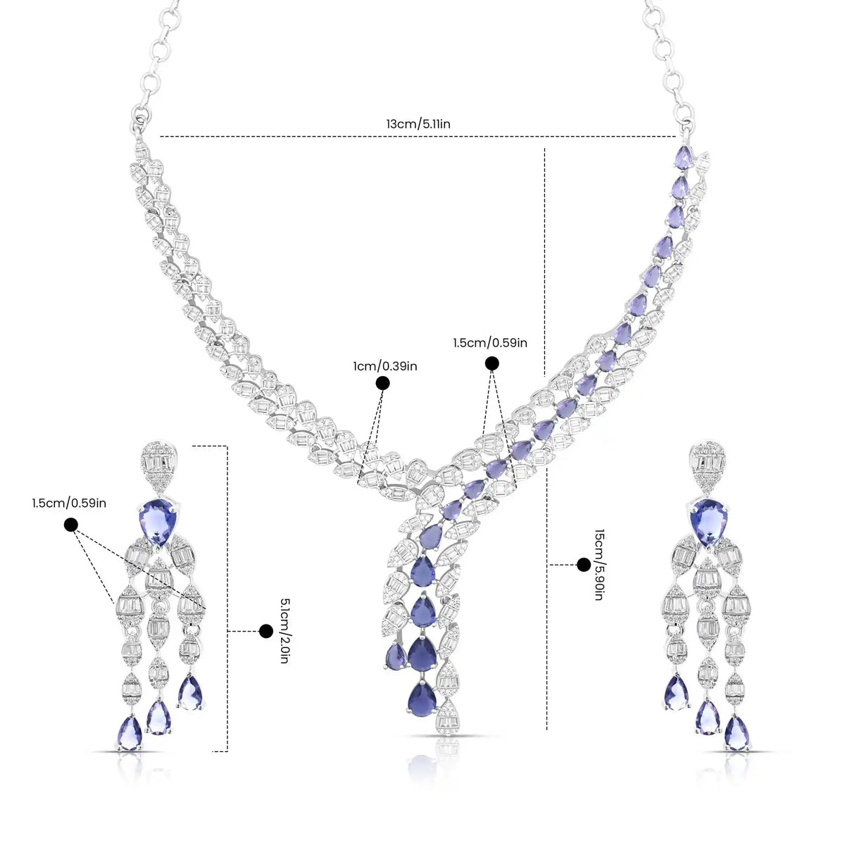Violet Royale Set – American Diamond Y-Drop Necklace & Earring Set for Women