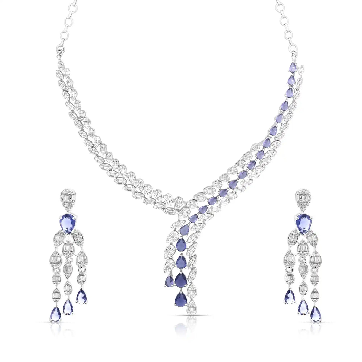 Violet Royale Set – American Diamond Y-Drop Necklace & Earring Set for Women