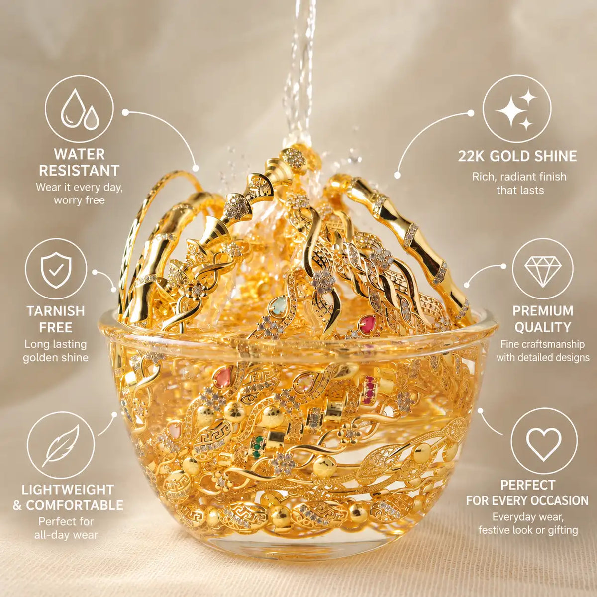Kanak Wave Bangles – Gold Wave Design Bangles with Multicolour Stones