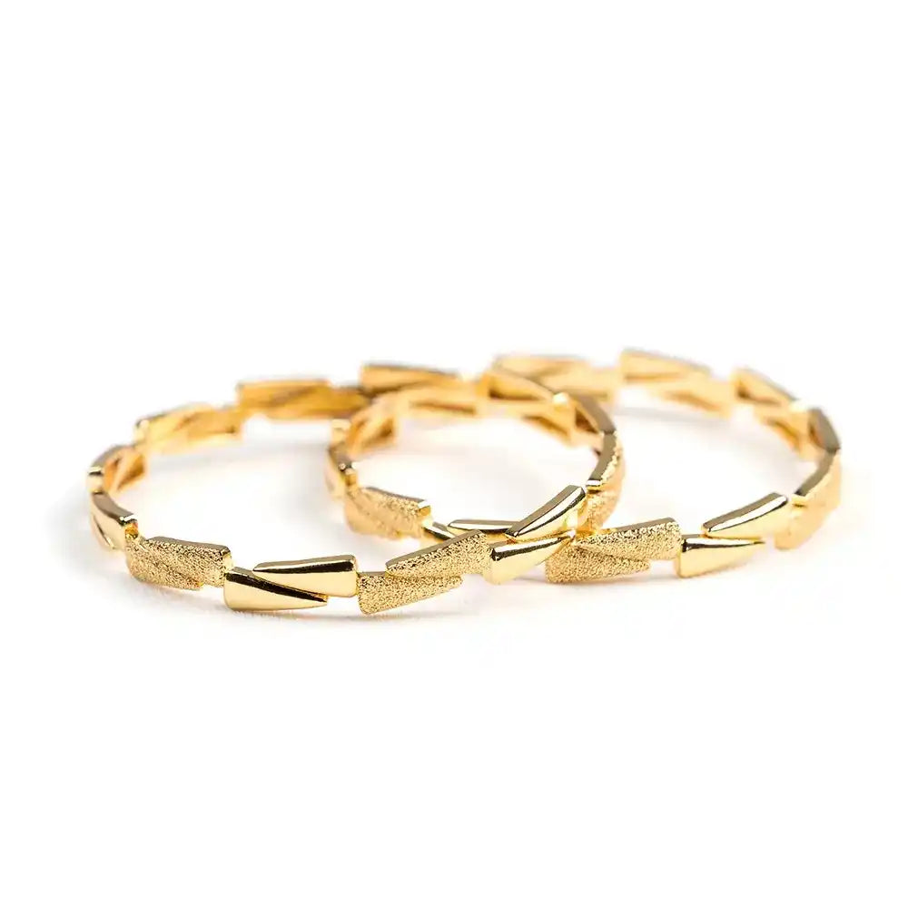 Gold-plated textured geometric bangles for women