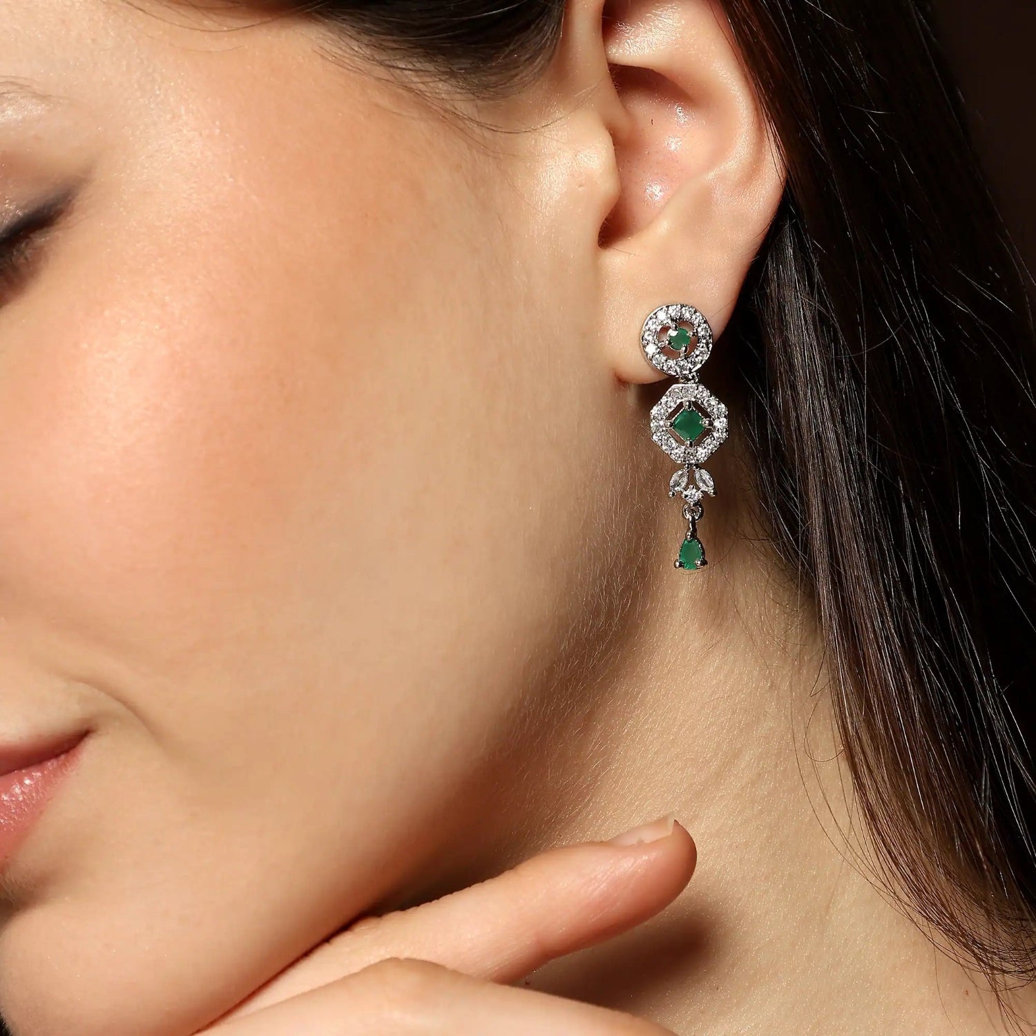 Wedding emerald necklace set diamond look jewellery