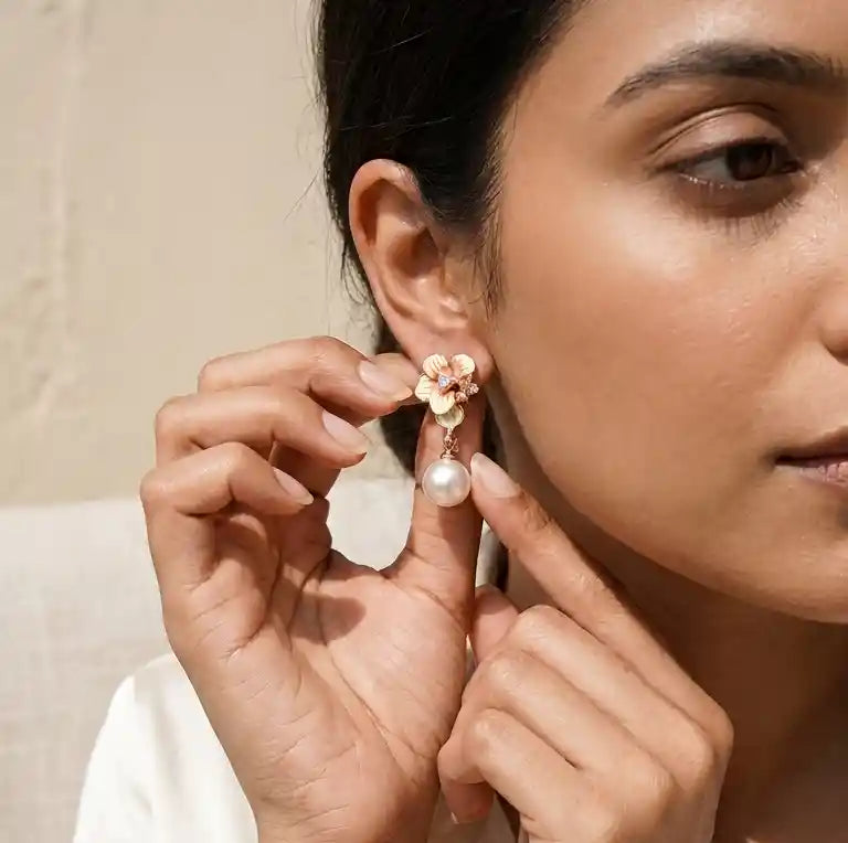 Floral Pearl Drop Earrings