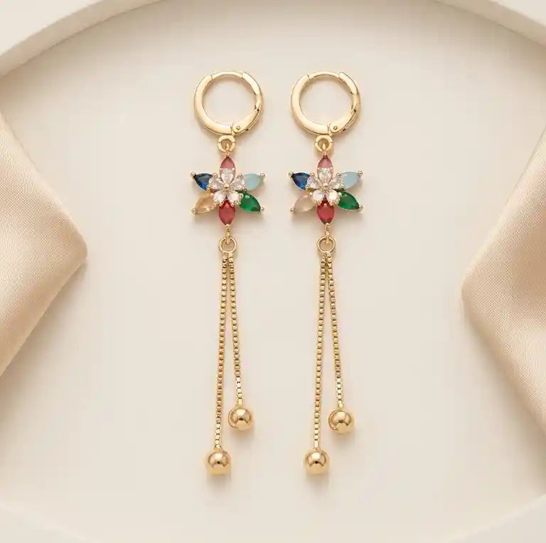 Rainbow Blossom Gold-Plated Dangler Earrings