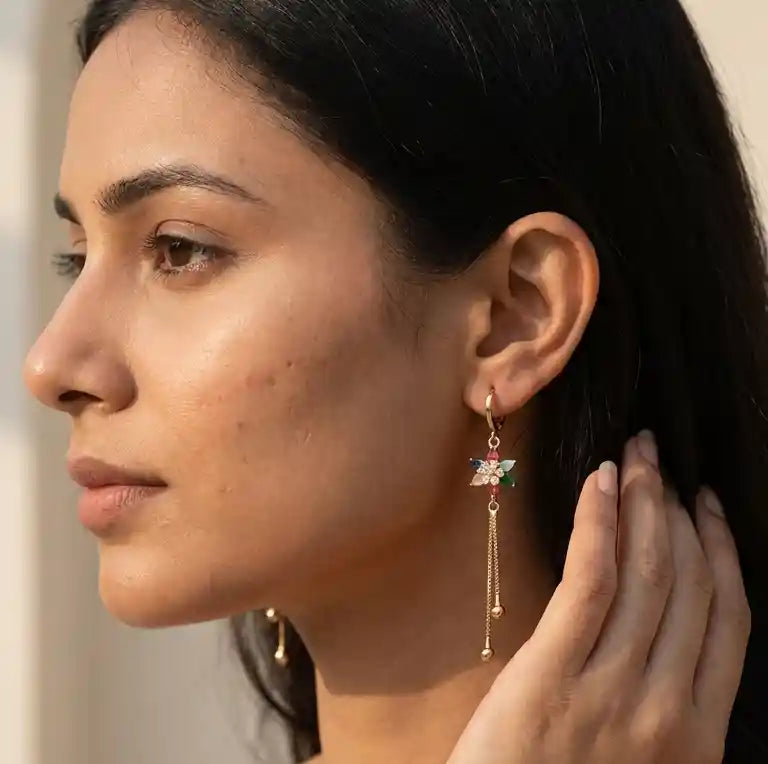 Rainbow Blossom Gold-Plated Dangler Earrings