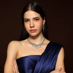 Elegant silver tone mint green drop necklace set with earrings for women – Seraphine Drop