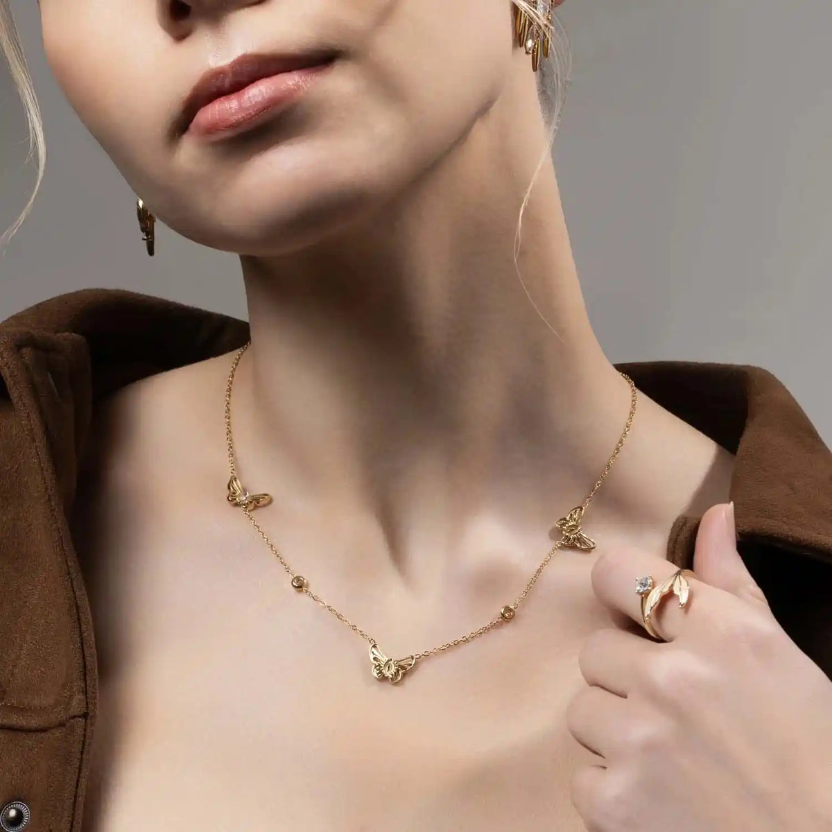 Multiple Butterfly Pendant Necklace for Women – Gold Plated Minimal Chain