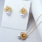 Gold Floral Pearl Jewelry Set