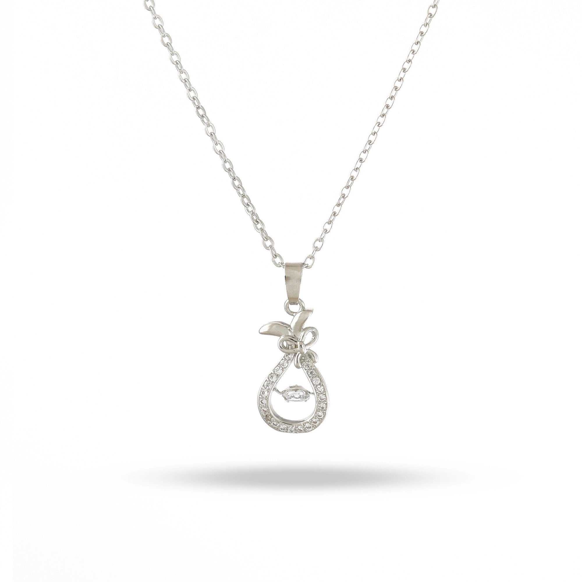 Silver necklace with a pendant on a white background