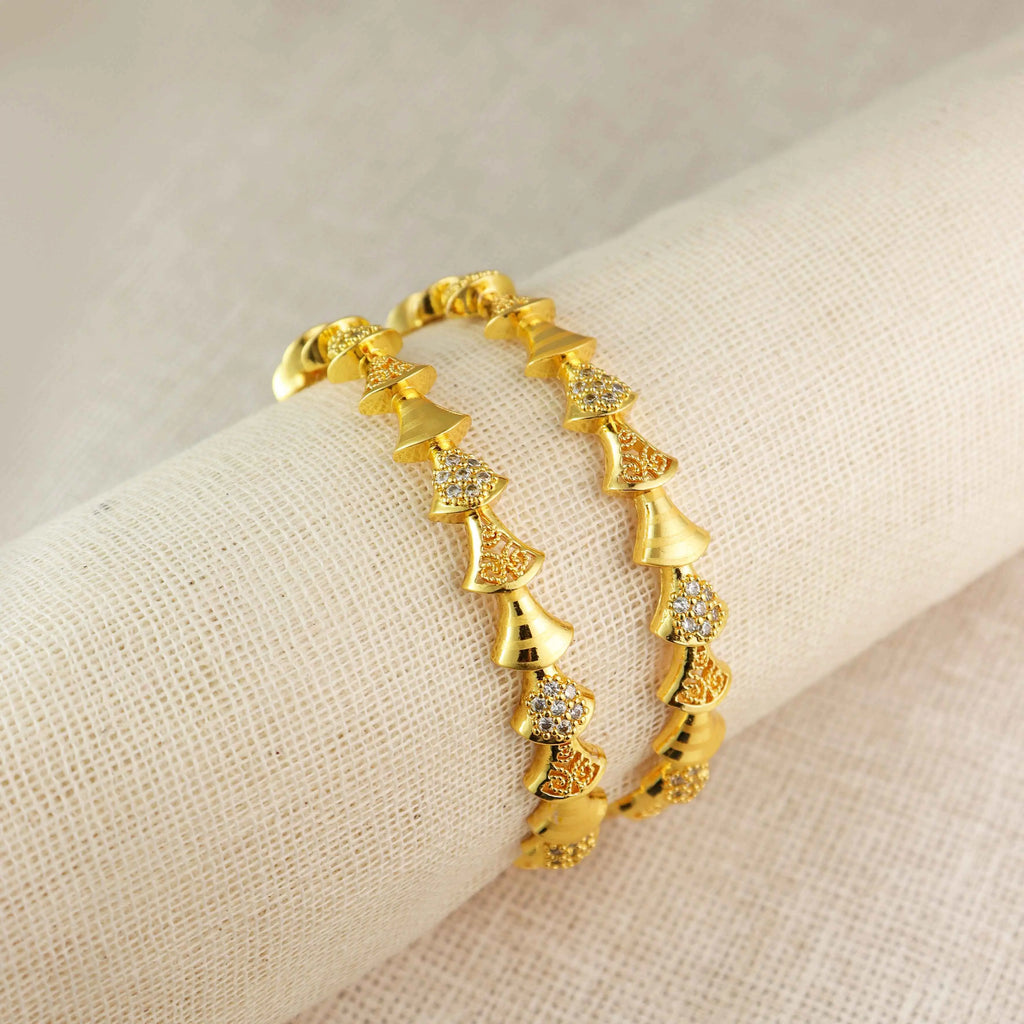 Kanak Wave Bangles – Gold Wave Design Bangles with Multicolour Stones