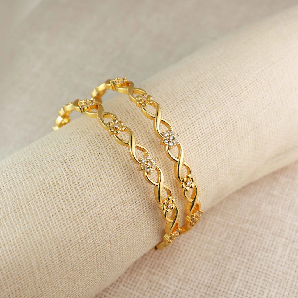 Gold-Plated Floral Infinity Bangles -  Elegant Designer Bangle Set