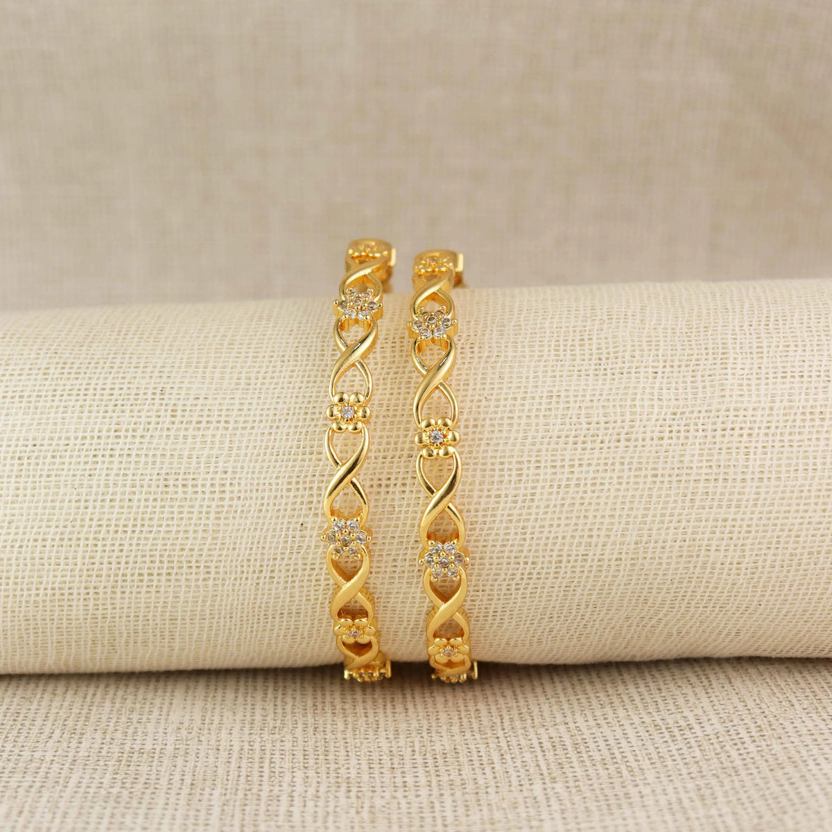 Gold-Plated Floral Infinity Bangles -  Elegant Designer Bangle Set