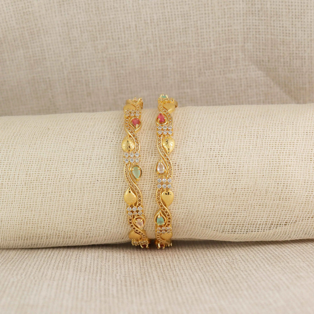 Navratna Sparkle  - Intertwined Gold Bangle Set