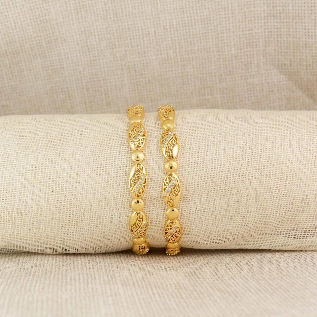 Gold-Plated Oval Filigree Bangles -  Elegant Antique-Inspired Designer Kada Set
