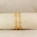Gold-Plated Oval Filigree Bangles -  Elegant Antique-Inspired Designer Kada Set