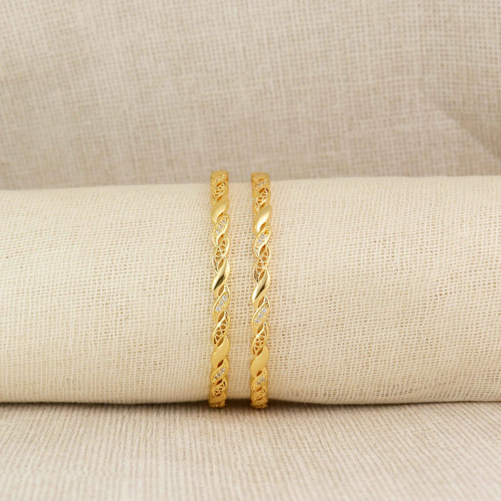Golden Twirl Cubic Zirconia Gold-Plated Twisted Bangles