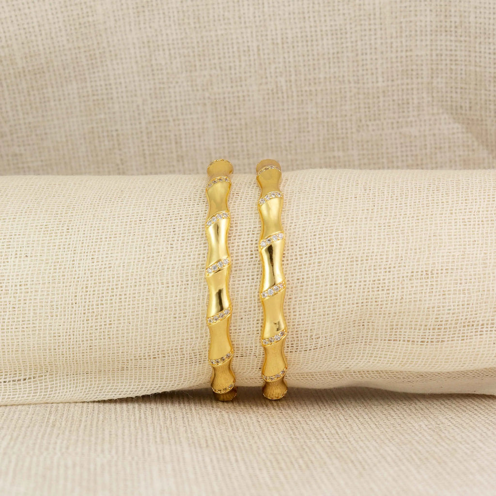 Gold-Plated Bamboo Design Bangles - Elegant Designer Kada Set