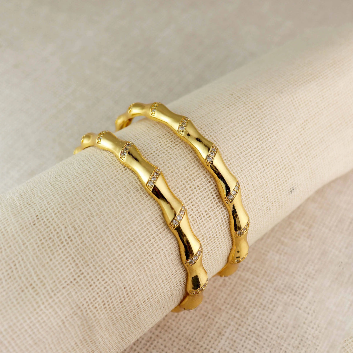 Gold-Plated Bamboo Design Bangles - Elegant Designer Kada Set
