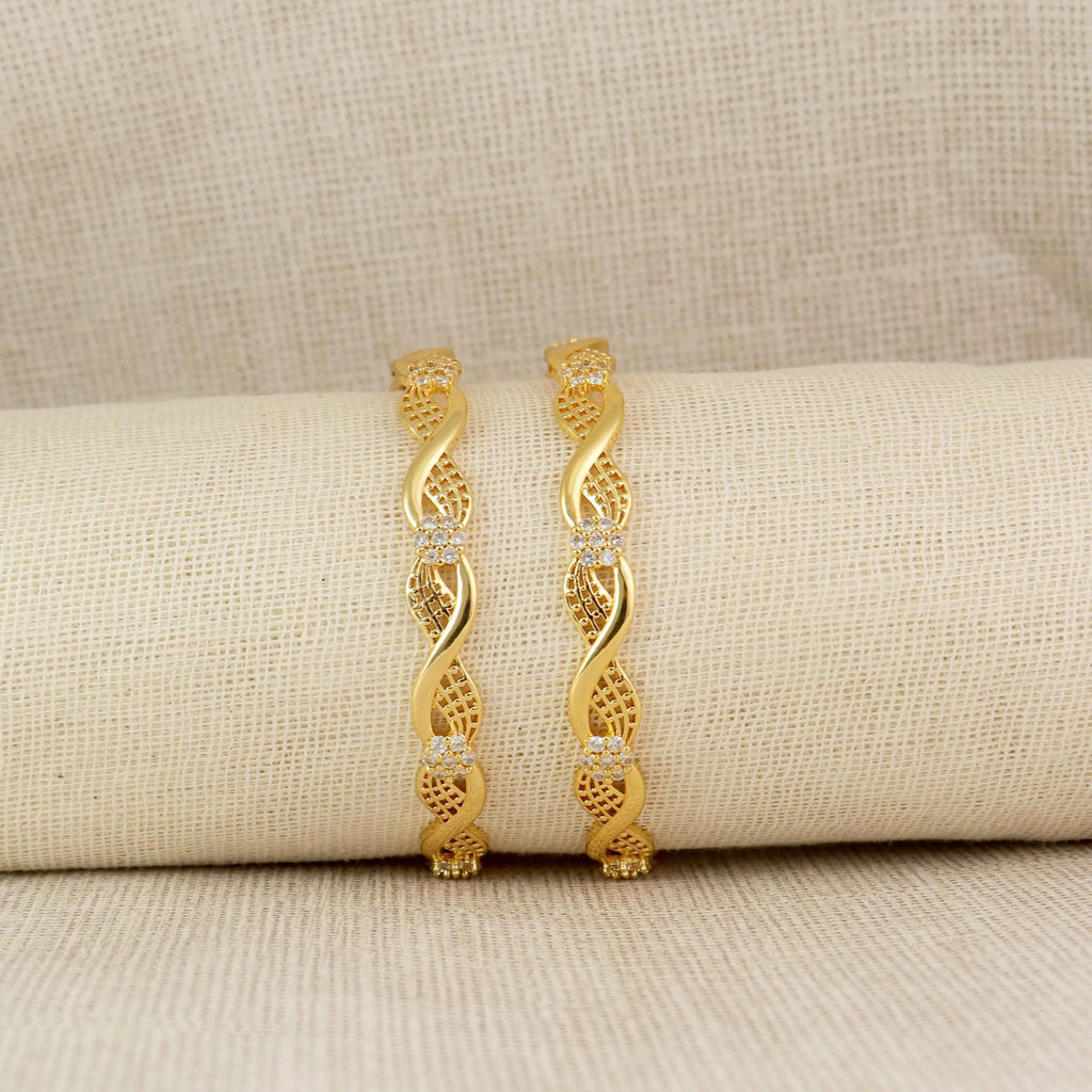Floral Wave Designer Bangles - Twisted Pattern Stone-Studded Kada Set