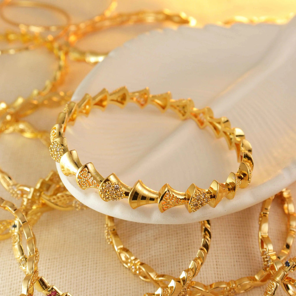 Kanak Wave Bangles – Gold Wave Design Bangles with Multicolour Stones