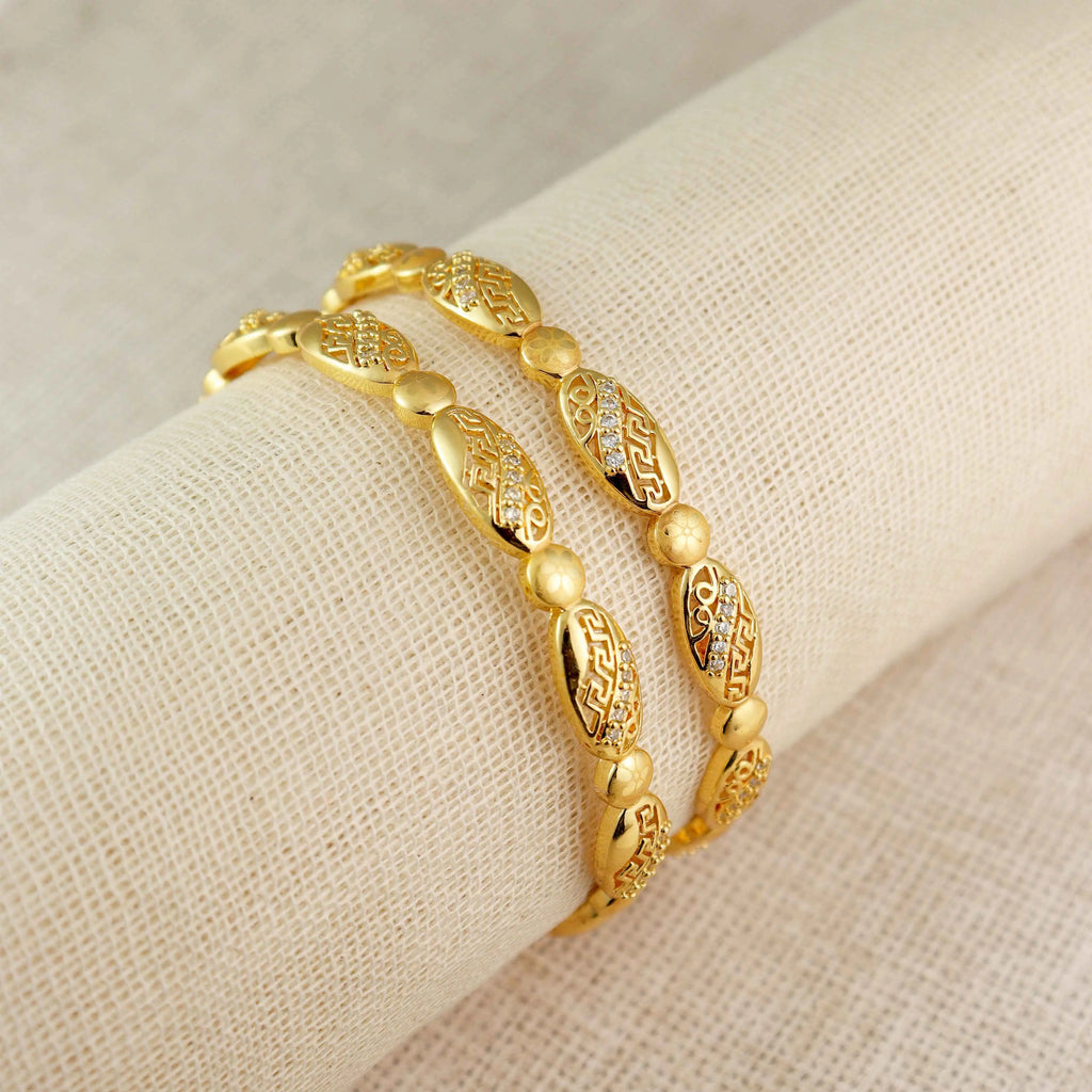 Gold-Plated Oval Filigree Bangles -  Elegant Antique-Inspired Designer Kada Set