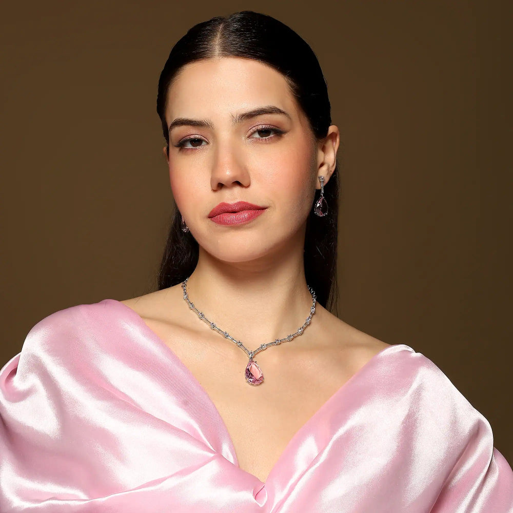 blush pink necklace set with earrings