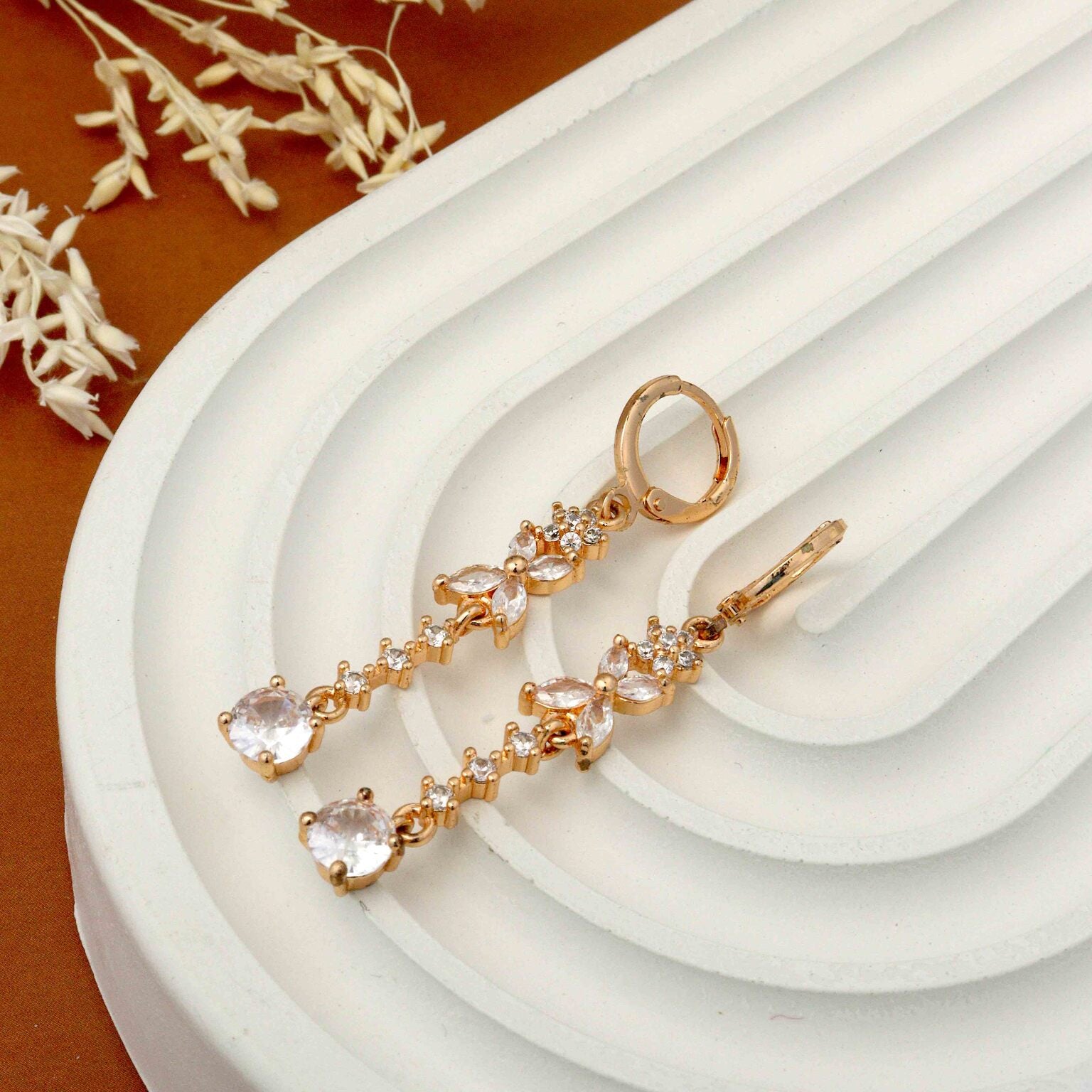 Gold Plated Crystal Bloom Drop Earrings