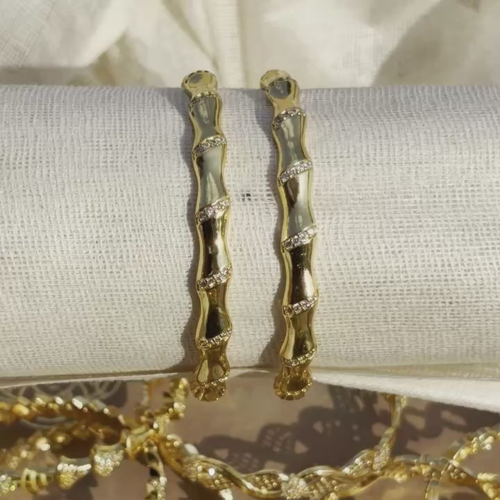 Gold-Plated Bamboo Design Bangles - Elegant Designer Kada Set