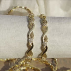Floral Wave Designer Bangles - Twisted Pattern Stone-Studded Kada Set