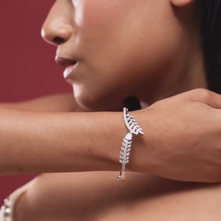 Crystal Fern Cuff – Silver-Tone Fern Leaf Cuff Bracelet
