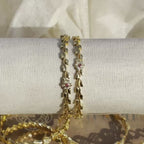 Gold Plated leaf  Bangles with Red Center Stone