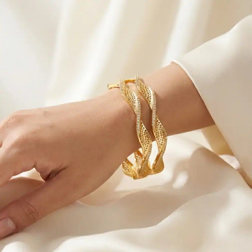 Gold Waves Bangles